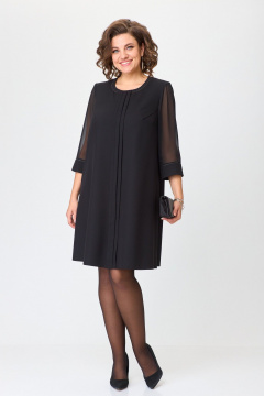 Элегантное платье А-силуэта с шифоновыми вставками БАГРЯНИЦА 5080 черный - фото 2