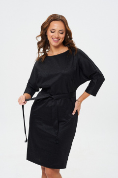 Платье приталенное из трикотажа с поясом и вырезом TVIN 7713 черный - фото 5