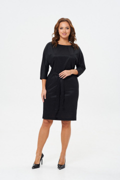 Платье приталенное из трикотажа с поясом и вырезом TVIN 7713 черный - фото 2
