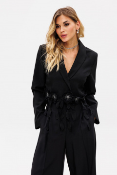 Круглогодичный черный нарядный жакет из текстиля с аппликацией EOLA 2738 черный - фото 1