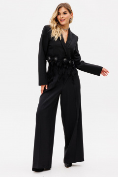 Круглогодичный черный нарядный жакет из текстиля с аппликацией EOLA 2738 черный - фото 3