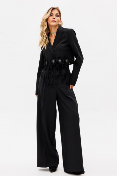 Круглогодичный черный нарядный жакет из текстиля с аппликацией EOLA 2738 черный - фото 2