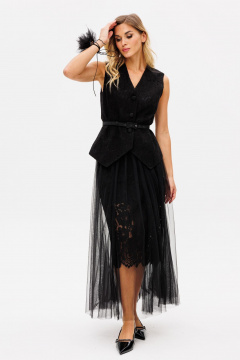 Через плечо жилет из гипюра с ремнем и цветочной отделкой EOLA 2737 черный - фото 5