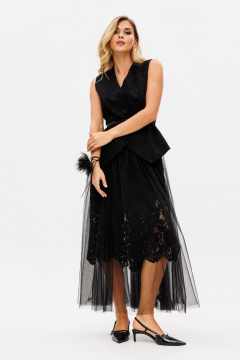 Через плечо жилет из гипюра с ремнем и цветочной отделкой EOLA 2737 черный - фото 3