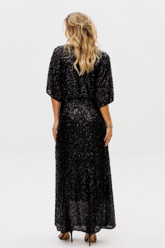 Черное нарядное платье из пайеток и трикотажа с запахом EOLA 2736 черный - фото 2