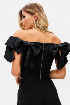 Черный нарядный атласный топ-корсет с бантами EOLA 2734 черный - фото 2