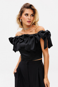 Черный нарядный атласный топ-корсет с бантами EOLA 2734 черный - фото 1