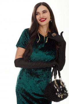 Платье велюровое с разрезом и фигурным вырезом Твой имидж 1992 зеленый - фото 5