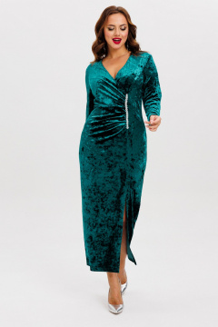 Бархатное платье с рельефом и разрезом, нарядный стиль VI ORO VR-1155-5 изумруд - фото 5
