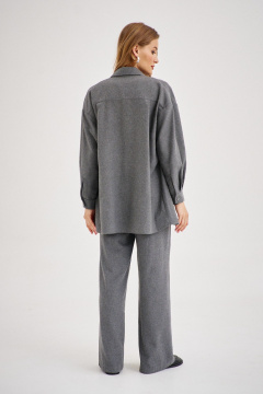 Серлая свободная рубашка из текстиля с кокетками и крупными пуговицами EZER 1704 серый_меланж - фото 5