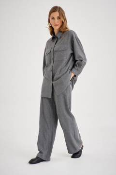 Серлая свободная рубашка из текстиля с кокетками и крупными пуговицами EZER 1704 серый_меланж - фото 4