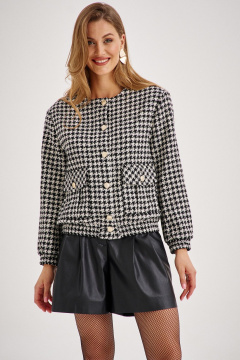 Черный и молочный комплект из бомбера и шорт с узором гусиная лапка EZER 2094 молочно-чёрный_чёрный - фото 5