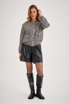 Черный и молочный комплект из бомбера и шорт с узором гусиная лапка EZER 2094 молочно-чёрный_чёрный - фото 2