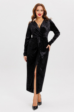 Платье из бархата с разрезом и высоким разрезом VI ORO VR-1156-5 черный - фото 3