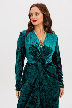 Платье из бархата с разрезом и декоративным узлом VI ORO VR-1156-5 изумруд - фото 4