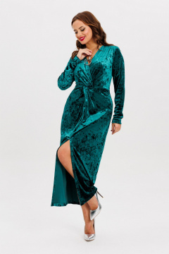 Платье из бархата с разрезом и декоративным узлом VI ORO VR-1156-5 изумруд - фото 3