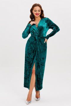 Платье из бархата с разрезом и декоративным узлом VI ORO VR-1156-5 изумруд - фото 2