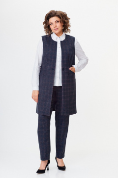 Костюм женский брюк и жилета деловой демисезонный Slaviaelit 544 серая_клетка_меланж - фото 2
