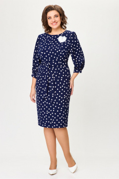 Платье длиной 98 см из текстиля в полоску DaLi 3693 синий_горох - фото 1