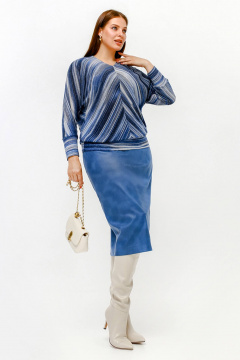 Джинсовый джемпер из искусственной ангорки с вырезом V La rouge 3360 синий-(полоска) - фото 3