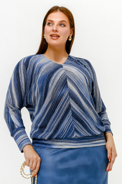 Джинсовый джемпер из искусственной ангорки с вырезом V La rouge 3360 синий-(полоска) - фото 1