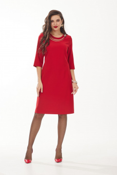 Миди-платье из текстиля с руликами и декоративной брошкой Твой имидж 2020 красный - фото 1