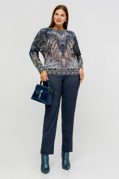 Джемпер свободного силуэта из трикотажа с купонным рисунком La rouge 3373 синий-набивной - фото 2