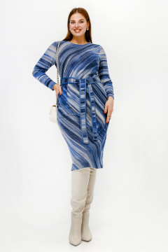 Платье полуприлегающего силуэта с нагрудными вытачками и поясом из искусственной ангины La rouge 5474 синий-(полоска) - фото 4