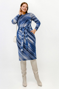 Платье полуприлегающего силуэта с нагрудными вытачками и поясом из искусственной ангины La rouge 5474 синий-(полоска) - фото 1