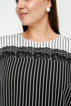 Блуза из штапельной полоски с кокетками и разрезами La rouge 6299 черно-белый-(полоска) - фото 5