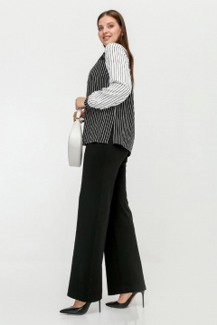Блуза из штапельной полоски с кокетками и разрезами La rouge 6299 черно-белый-(полоска) - фото 3