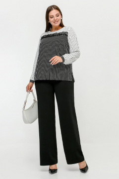 Блуза из штапельной полоски с кокетками и разрезами La rouge 6299 черно-белый-(полоска) - фото 2