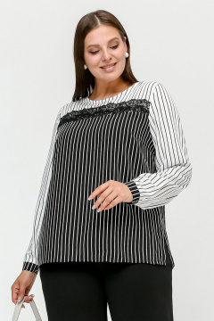 Блуза из штапельной полоски с кокетками и разрезами La rouge 6299 черно-белый-(полоска) - фото 1