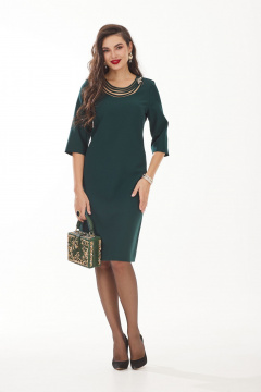Платье миди из текстиля с руликами и талиевой выточкой Твой имидж 2022 бутылочная_зелень - фото 1