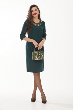 Платье миди из текстиля с руликами и талиевой выточкой Твой имидж 2022 бутылочная_зелень - фото 4