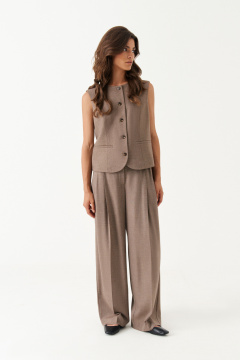 Жилет из поливискозы с прорезным карманом и рельефами Панда 202237w коричневый - фото 2