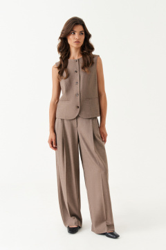 Жилет из поливискозы с прорезным карманом и рельефами Панда 202237w коричневый - фото 4