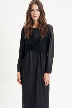 Черное платье из экокожи с эффектной отделкой и разрезами Fantazia Mod 4682 - фото 4