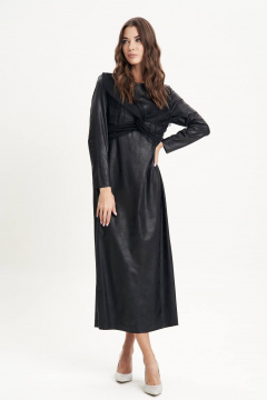 Черное платье из экокожи с эффектной отделкой и разрезами Fantazia Mod 4682 - фото 1