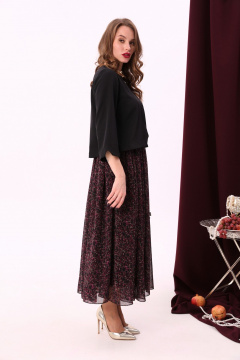 Комбинированное макси платье с V-образным вырезом и шифоном NikVa 740-6 чёрный+винный_ леопард - фото 3