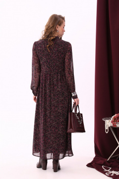 Макси платье с V-образным вырезом, имитацией чокера и декоративными пуговицами NikVa 801-2 винный_леопард - фото 5