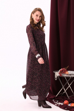Макси платье с V-образным вырезом, имитацией чокера и декоративными пуговицами NikVa 801-2 винный_леопард - фото 4