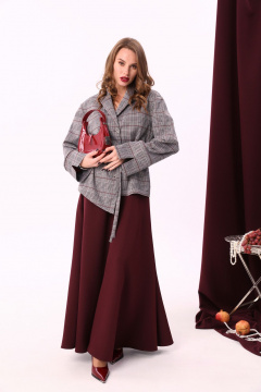 Красная макси юбка солнце с узким поясом и карманами NikVa 813-3 бордо - фото 4