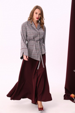 Красная макси юбка солнце с узким поясом и карманами NikVa 813-3 бордо - фото 1