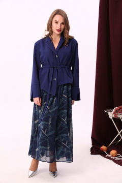 Комбинированное платье из двух тканей с фигурным низом и воротником NikVa 900-2 сапфир - фото 5