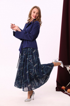 Комбинированное платье из двух тканей с фигурным низом и воротником NikVa 900-2 сапфир - фото 4