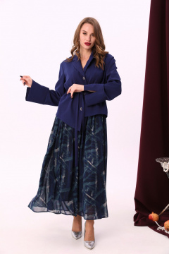 Комбинированное платье из двух тканей с фигурным низом и воротником NikVa 900-2 сапфир - фото 1