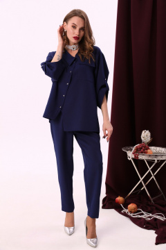 Двухпредметный синий костюм: жакет и брюки с асимметричным низом NikVa 901-1 сапфир - фото 1