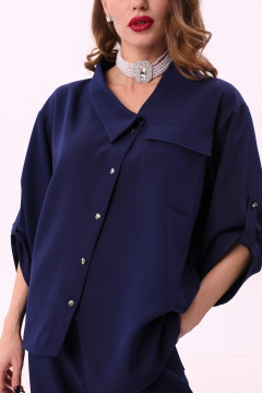 Двухпредметный синий костюм: жакет и брюки с асимметричным низом NikVa 901-1 сапфир - фото 3