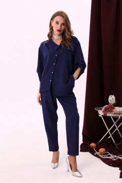 Брюки свободного кроя с складками и карманами NikVa 903-1 сапфир - фото 1